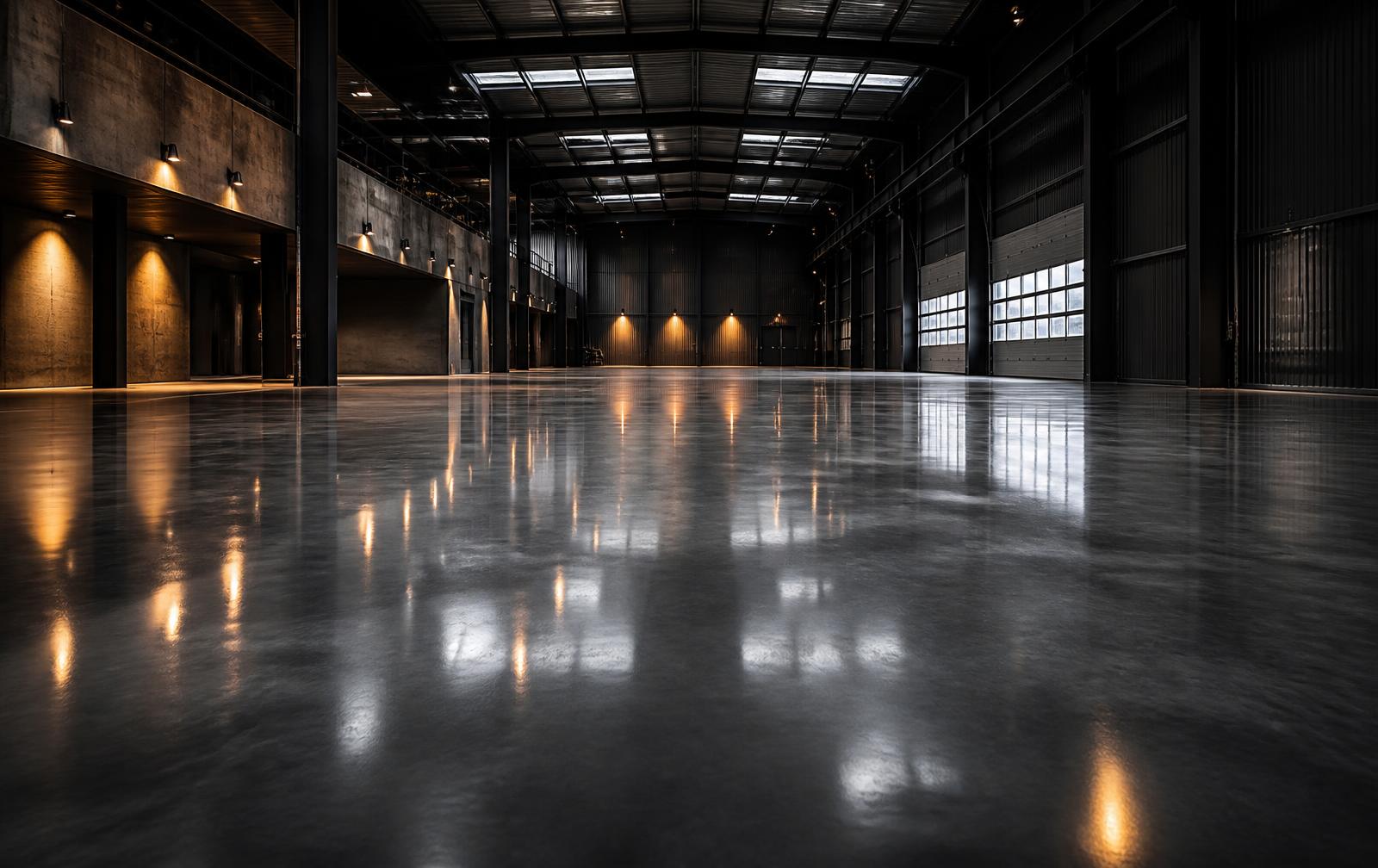 Pavimento industrial de hormigón pulido en una nave de Madrid